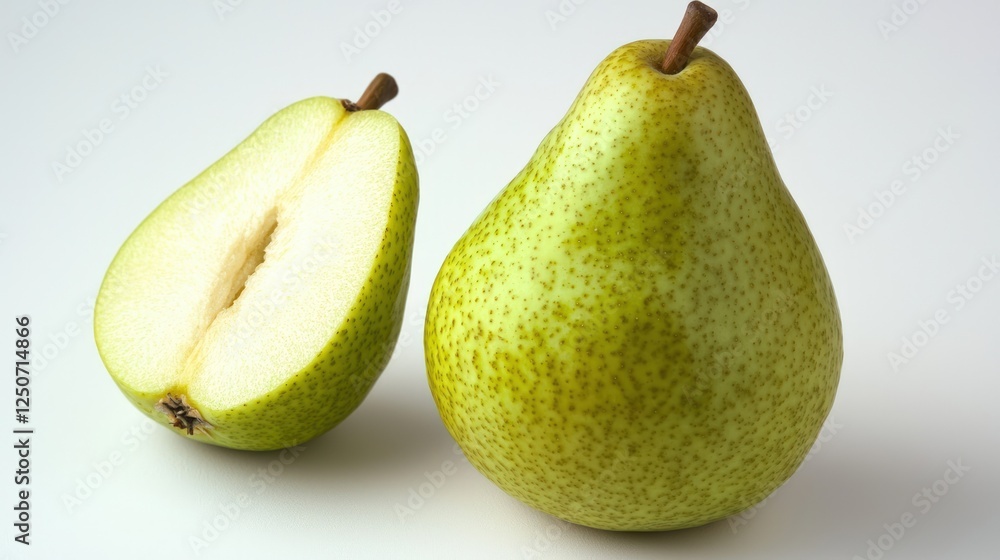 Bright green pear with smooth skin against the white background Bright green pear with smooth skin against the white background