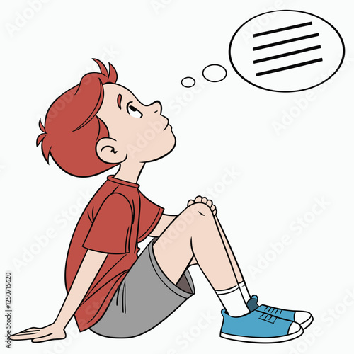 Cartoon Boy Contemplating Lines: A Creative Illustration of Abstract Thought