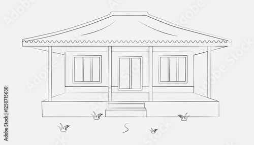 One continuous line drawing of the house concept. Doodle vector illustration in simple linear style.