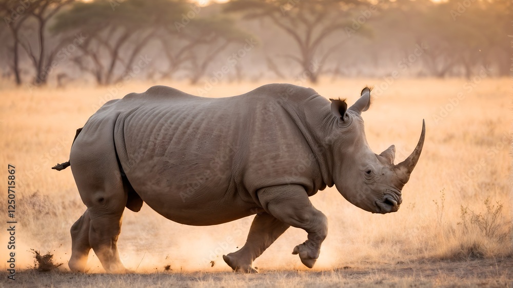 Fototapeta premium Rhino running in the savannah. Wild animal