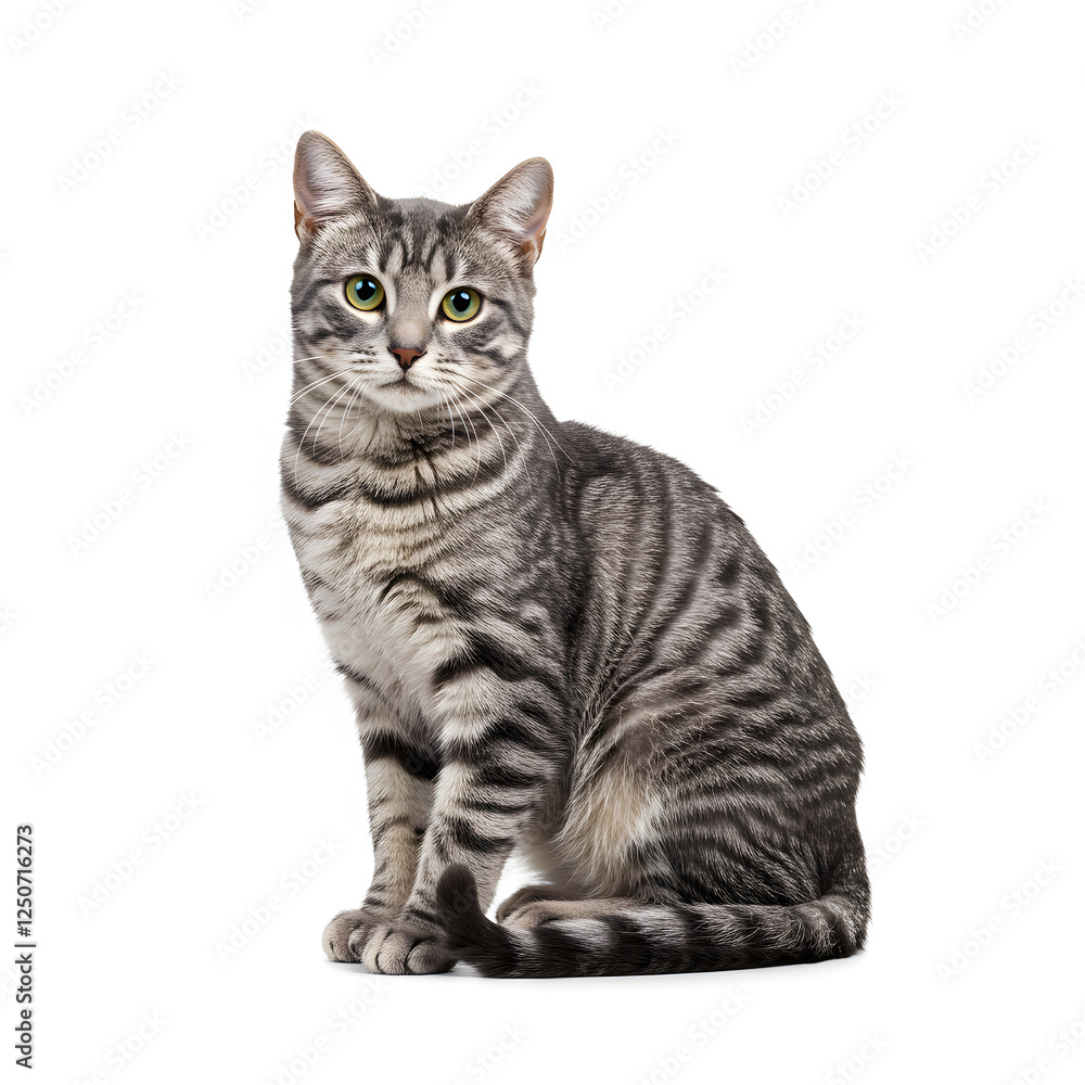 Fototapeta premium Gray Tabby Cat Sitting Isolated on White Background