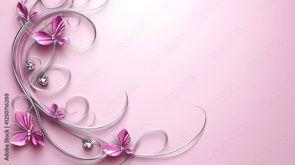 Pink Butterflies Silver Swirls Elegant Design Pink Butterflies Silver Swirls Elegant Design