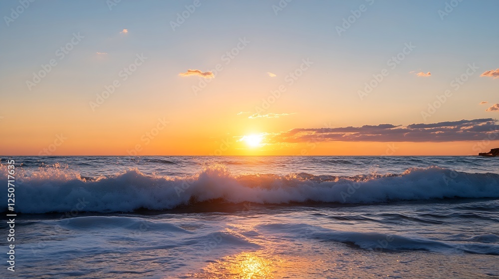 Obraz premium Stunning sunset over the ocean waves creating a breathtaking view of nature's beauty : Generative AI