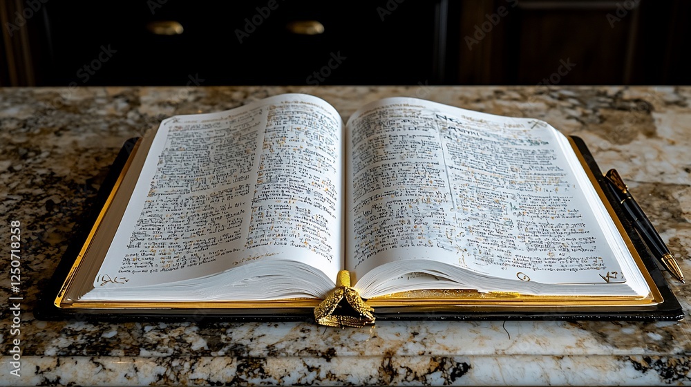 Obraz premium Large open book on marble countertop