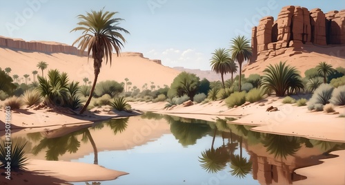 Desert oasis with palms nature landscape