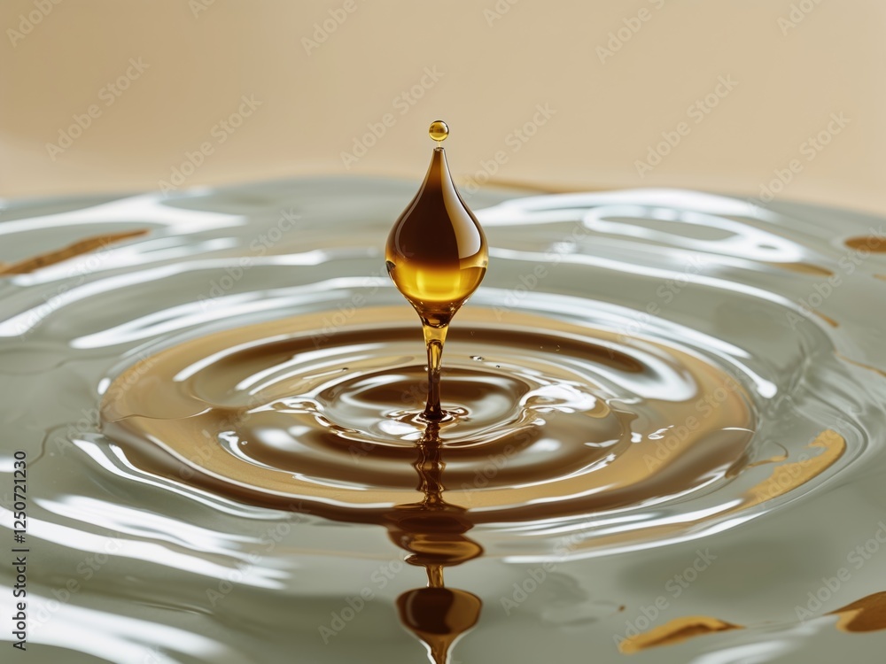 Golden Oil Droplet Falling into Liquid Golden Oil Droplet Falling into Liquid