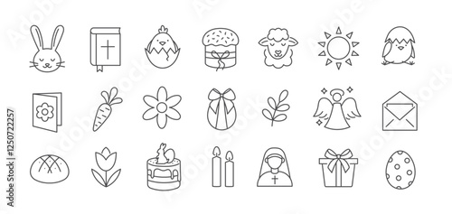 A set of Easter linear vector icons with an editable line