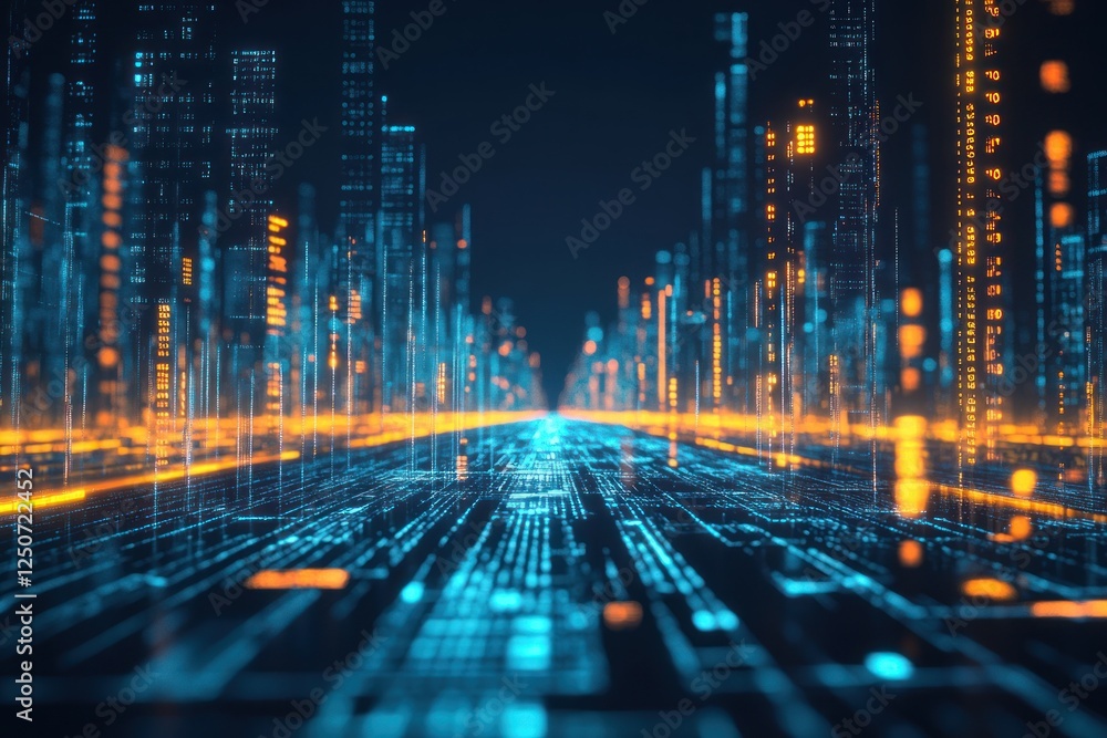 Futuristic digital cityscape with glowing lines and data streams Futuristic digital cityscape with glowing lines and data streams