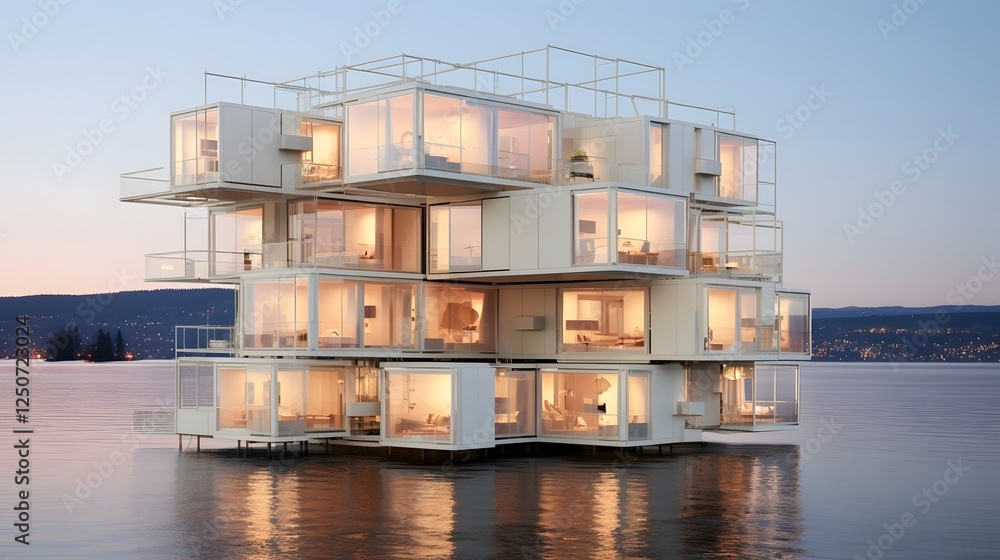 Futuristic floating cube shaped apartment complex suspended in a white void a visionary architectural design concept showcasing innovative minimalist living spaces of the future Futuristic floating cube shaped apartment complex suspended in a white void a visionary architectural design concept showcasing innovative minimalist living spaces of the future