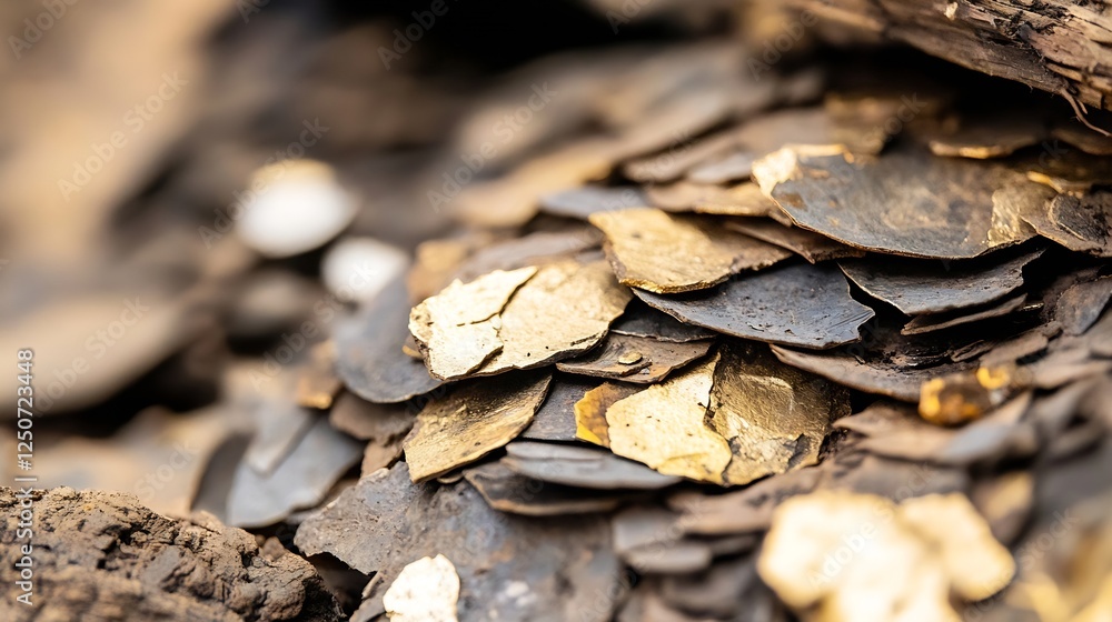 CloseUp of Golden Leaf Accents on Textured Surface with Natural Background : Generative AI CloseUp of Golden Leaf Accents on Textured Surface with Natural Background : Generative AI