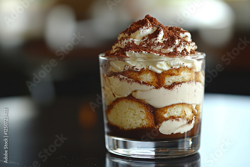Wallpaper Mural Tiramisu dessert in a glass with whipped cream and cocoa powder on a table in a cafe Torontodigital.ca