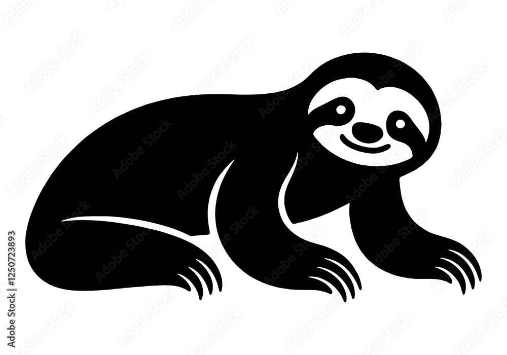 Fototapeta premium だらしないポーズで寝ているナマケモノの黒いシルエットイラスト 透過背景の切り抜き 