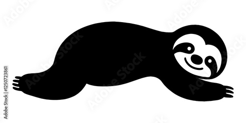 だらしないポーズで寝ているナマケモノの黒いシルエットイラスト　透過背景の切り抜き
