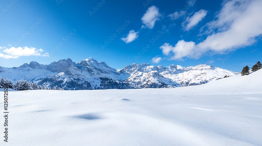 Stunning Panoramic View of SnowCovered Mountains Under Bright Blue Sky with Clouds : Generative AI Stunning Panoramic View of SnowCovered Mountains Under Bright Blue Sky with Clouds : Generative AI