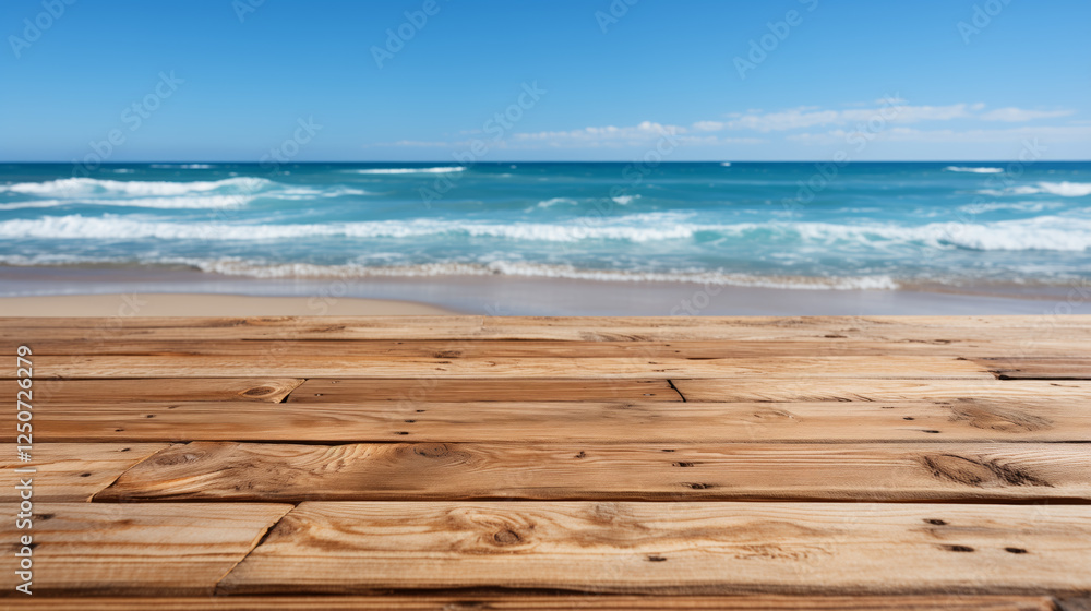 A beachside wooden platform with a scenic ocean view, perfect for relaxation A beachside wooden platform with a scenic ocean view, perfect for relaxation