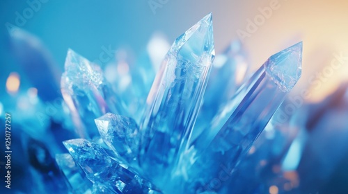 close-up of crystalline ice shards illuminated by subtle blue lighting, focus on texture and transparency photo