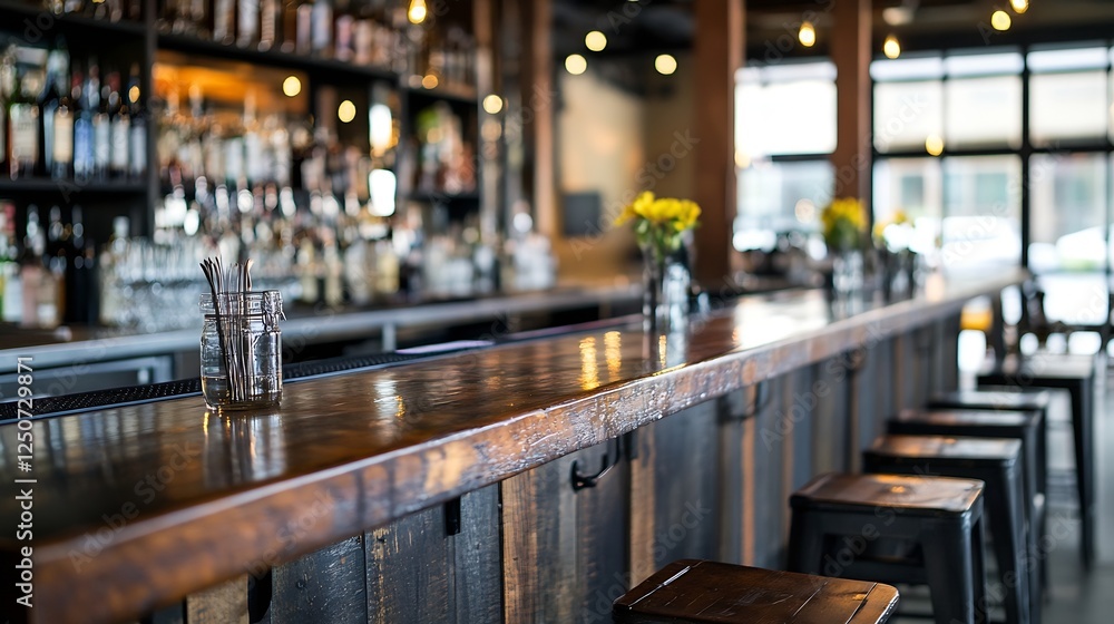 Stylish Bar Interior with Wooden Counter and Bright Bottles Under Soft Ambient Lighting : Generative AI Stylish Bar Interior with Wooden Counter and Bright Bottles Under Soft Ambient Lighting : Generative AI