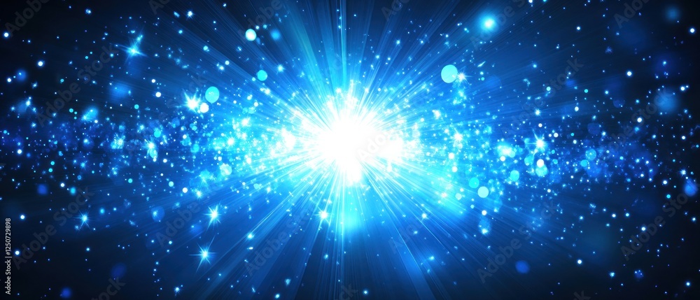 Bright Blue Explosion of Light with Sparkles in Space Bright Blue Explosion of Light with Sparkles in Space