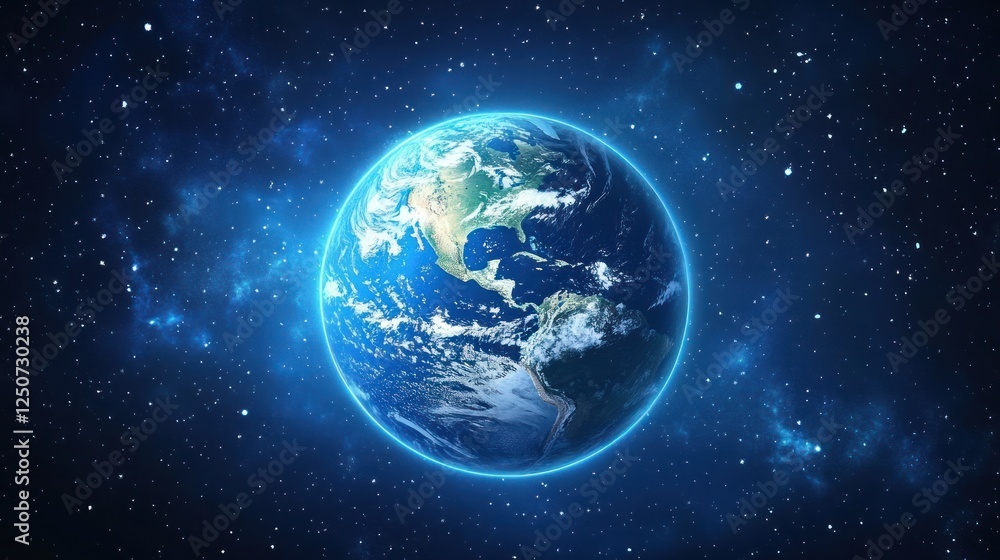 Earth in Space Surrounded by Stars and Cosmic Elements Earth in Space Surrounded by Stars and Cosmic Elements