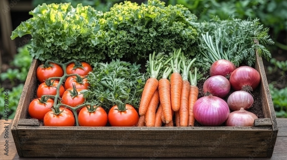 Fresh Vegetables In Wooden Crate Fresh Vegetables In Wooden Crate