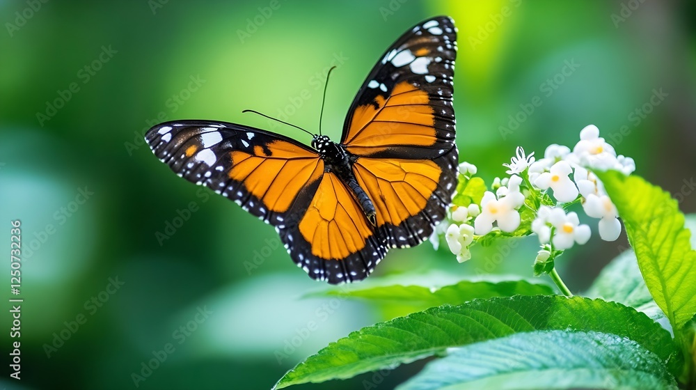 Vibrant butterfly perched delicately on a flower showcasing nature's beauty and colors : Generative AI Vibrant butterfly perched delicately on a flower showcasing nature's beauty and colors : Generative AI
