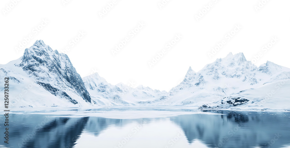 Fototapeta premium Snowy mountains reflected in a calm lake.