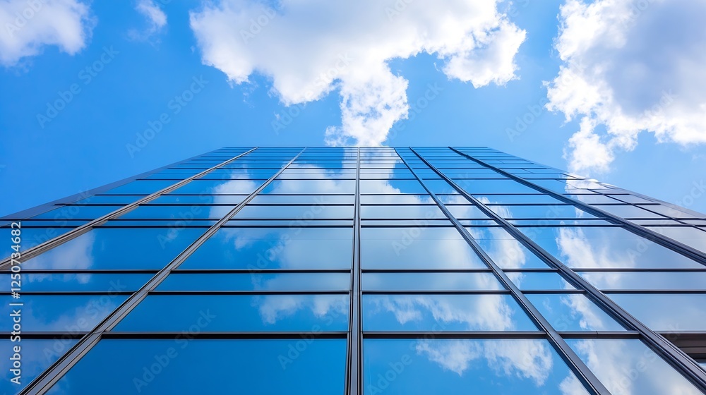 Stunning View of Modern Office Building Against Blue Sky with Fluffy Clouds Reflection : Generative AI Stunning View of Modern Office Building Against Blue Sky with Fluffy Clouds Reflection : Generative AI