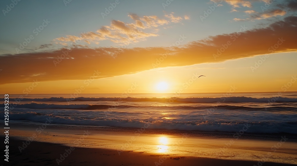 Stunning Sunset Over Ocean Waves Creating a Bright and Colorful Seascape : Generative AI Stunning Sunset Over Ocean Waves Creating a Bright and Colorful Seascape : Generative AI