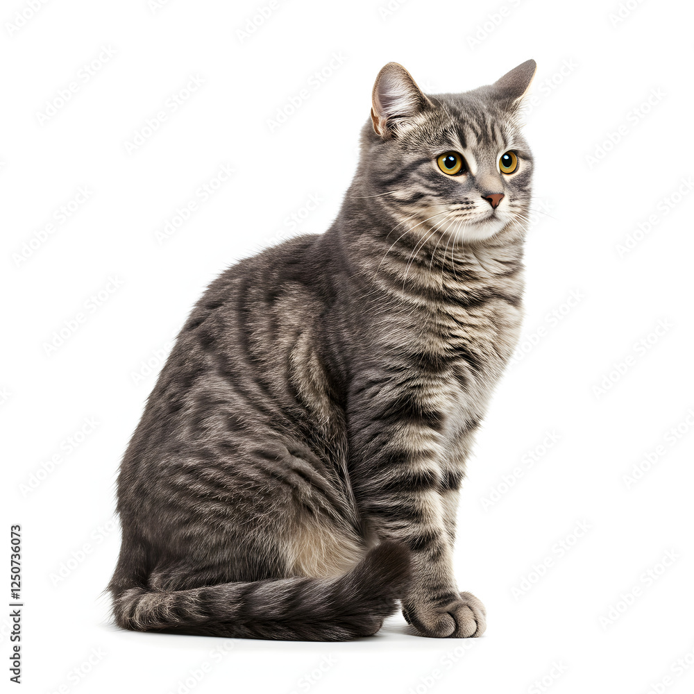 Fototapeta premium Gray Tabby Cat Sitting Isolated on White Background
