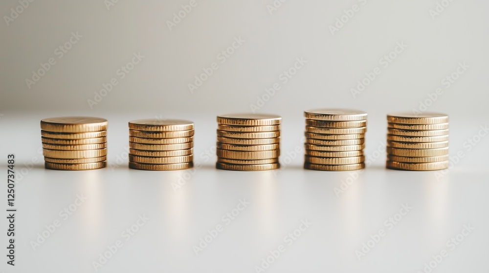 Stacked coins representing financial growth and investment opportunities in a minimalist setting Stacked coins representing financial growth and investment opportunities in a minimalist setting