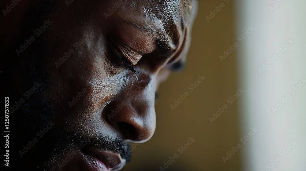 Obraz premium Closeup portrait of a man expressing deep emotional pain and reflection captured in soft natural light : Generative AI