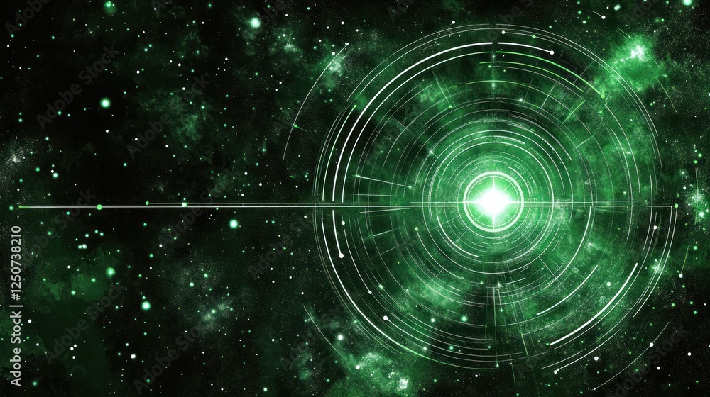 Obraz premium Green cosmic portal with glowing center in nebula.