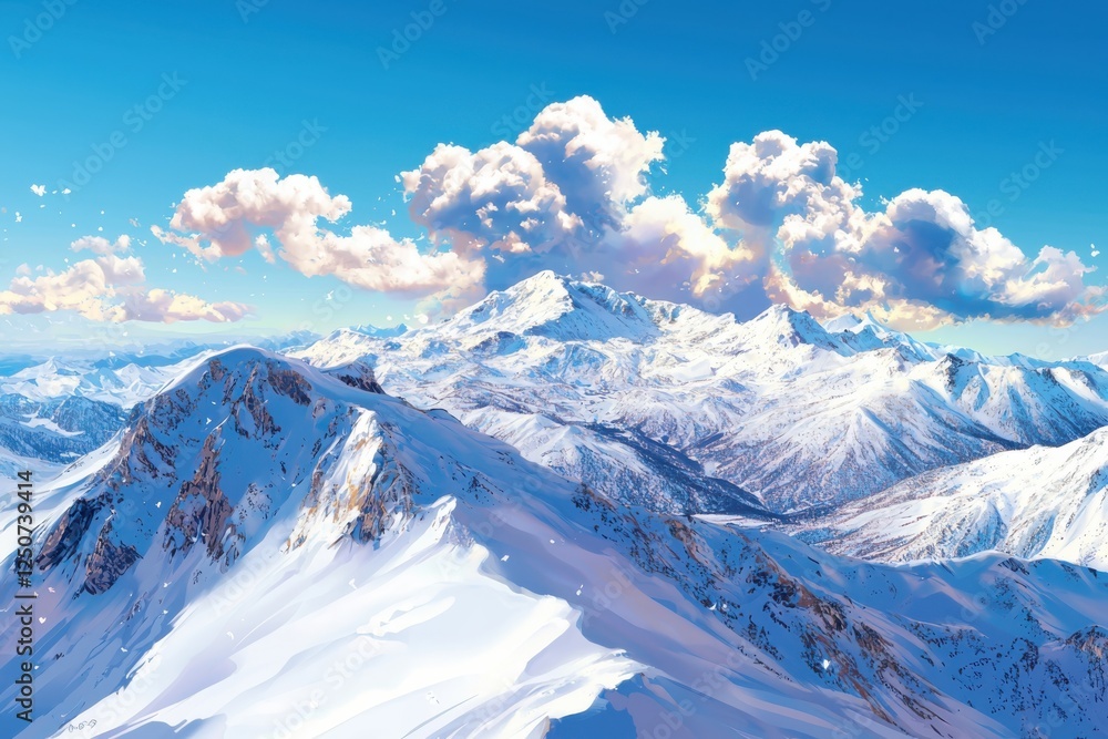 Obraz premium Majestic snow-covered mountains alpine region landscape photography bright sky panorama view nature's serenity