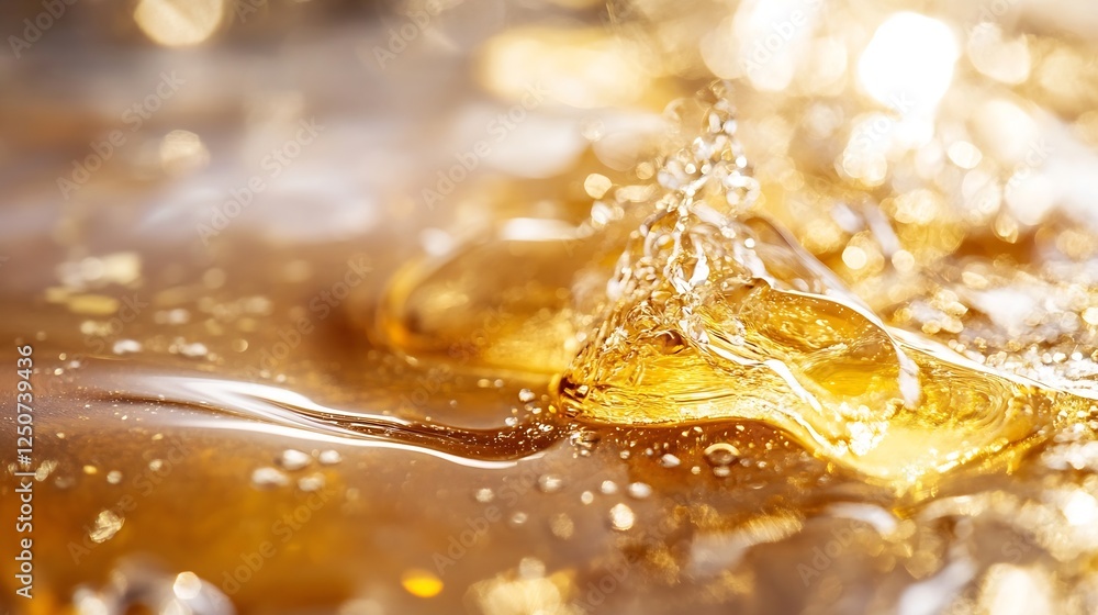 Golden liquid splashes as it flows gracefully creating ripples in bright sunlight : Generative AI Golden liquid splashes as it flows gracefully creating ripples in bright sunlight : Generative AI
