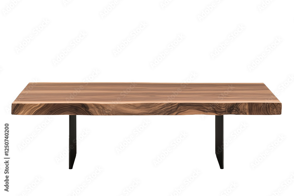 PNG cut out isolated background. A stylish modern live edge wood table with a thick, natural wood slab top and sleek black metal legs. PNG cut out isolated background. A stylish modern live edge wood table with a thick, natural wood slab top and sleek black metal legs.