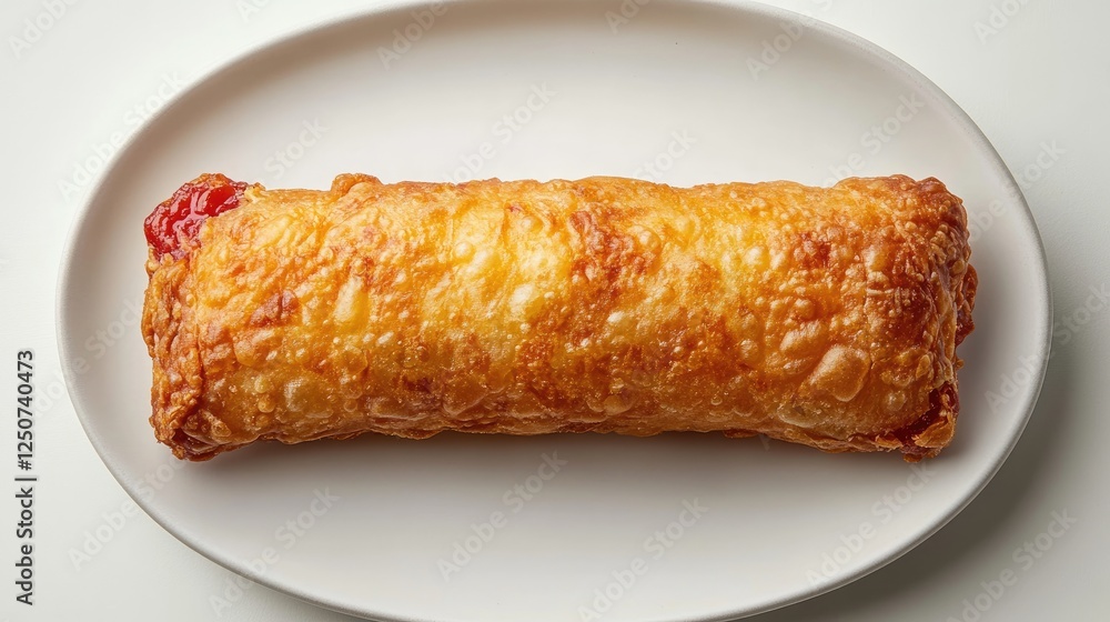 Golden-brown pastry filled with red jam, sits on a white plate. Perfect for menus, food blogs, or recipes showcasing delicious baked goods. Golden-brown pastry filled with red jam, sits on a white plate. Perfect for menus, food blogs, or recipes showcasing delicious baked goods.