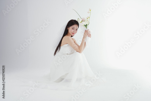ウエディングドレスを着た美しい女性のポートレート