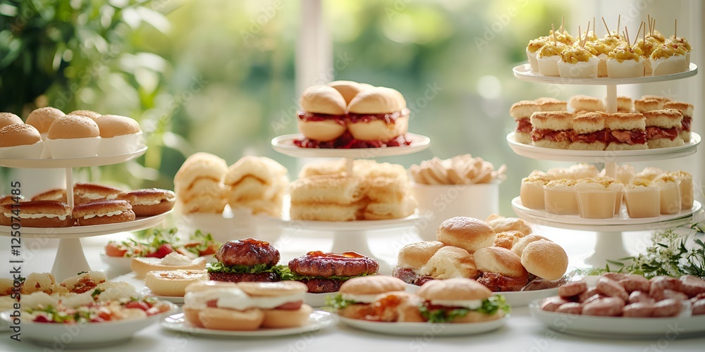 A beautifully arranged table of finger-sized delicacies, A beautifully arranged table of finger-sized delicacies,