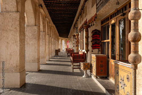 Doha, Qatar - January 31, 2025: Historic building housing Falcon Souq in Doha, Qatar. photo