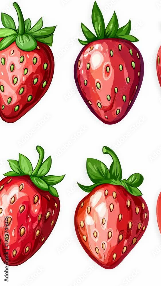 Colorful and fresh strawberries arranged on a white background showcasing ripe and juicy details Colorful and fresh strawberries arranged on a white background showcasing ripe and juicy details