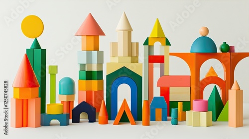 Colorful Wooden Building Blocks Creating Abstract Cityscape Design