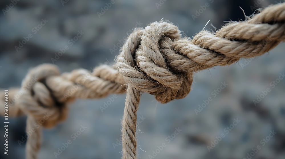Close Up of Strong Natural Rope Tied in a Secure Knot Against a Blurred Background : Generative AI Close Up of Strong Natural Rope Tied in a Secure Knot Against a Blurred Background : Generative AI