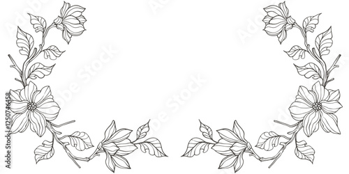 Hand drawn vintage floral corners. Trendy greenery elements for frame in line art style. Vector illustration