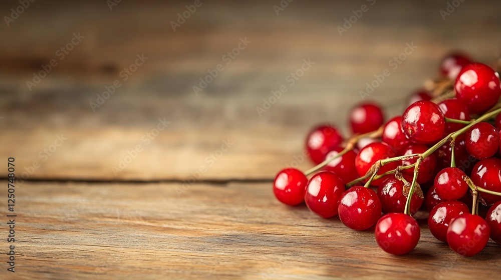 Cluster of fresh red cherries placed on rustic wooden table evoking natural beauty and seasonal charm : Generative AI Cluster of fresh red cherries placed on rustic wooden table evoking natural beauty and seasonal charm : Generative AI