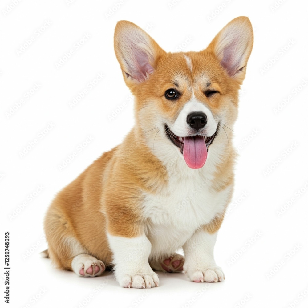 happy Puppy Welsh Corgi 14 Weeks old, dog winking, panting and sitting isolated on white
happy Puppy Welsh Corgi 14 Weeks old, dog winking, panting and sitting isolated on white