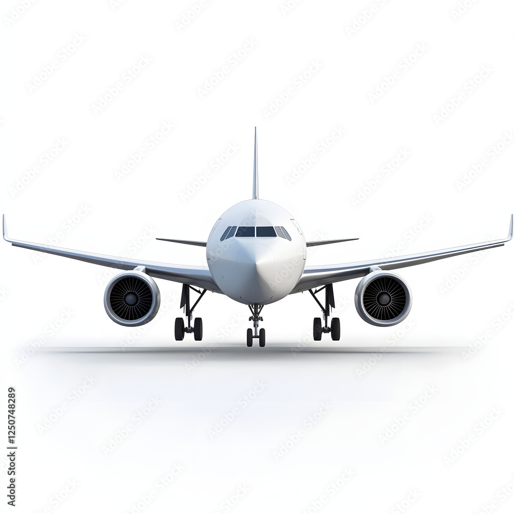 Naklejka premium white airplane flying, isolated on a white background