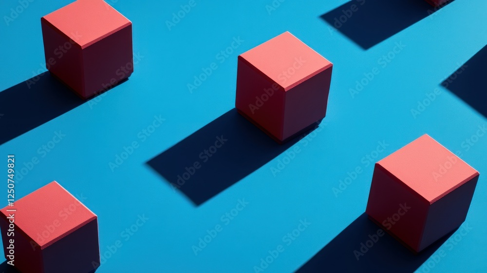 Obraz premium Coral cubes cast shadows on blue background.