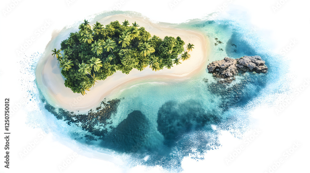 Fototapeta premium tropical island with beach and coral reef, isolated on a white background
