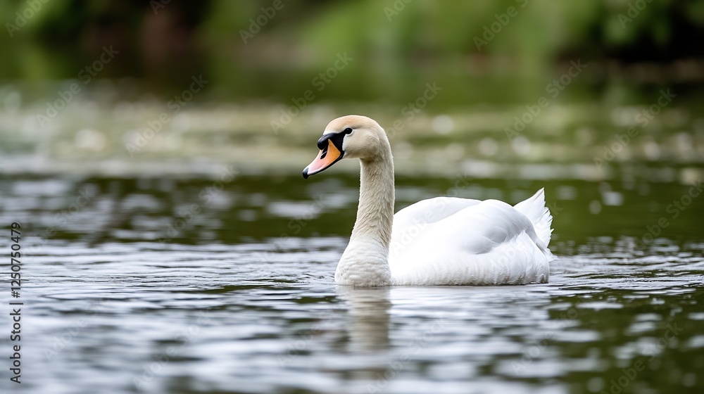 Graceful swan swimming in calm water reflecting beautiful scenery : Generative AI Graceful swan swimming in calm water reflecting beautiful scenery : Generative AI