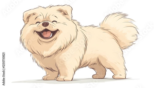 A Happy Cream Colored Chow Chow Puppy Stands photo